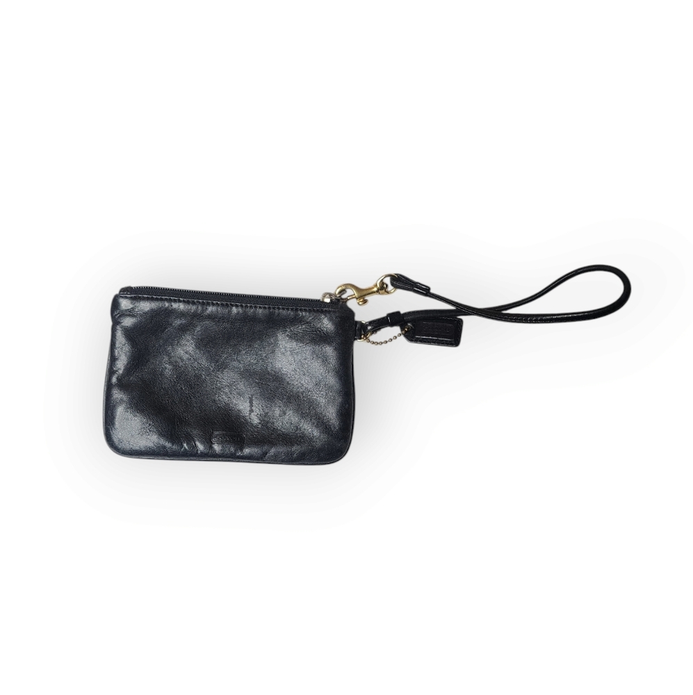 Vintage COACH Soft Black Leather Wristlet Gold Hardware